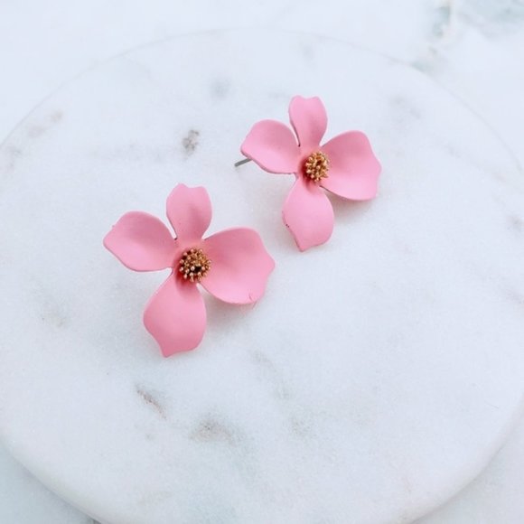 5 for $25 Pink Color Flower Statement Earrings - Picture 4 of 5